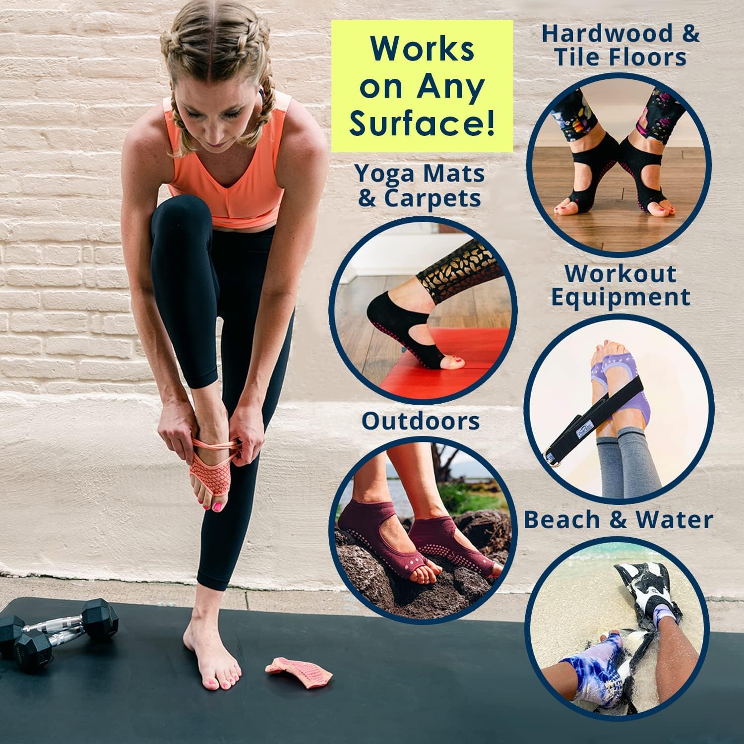 Tucketts Allegro Toeless Pilates Socks with Grips for Women, Non-Slip Open-Toe Grip Socks for Yoga, Barre, Dance, Reformer, Home - Moisture-Wicking, L/XL, Size 9.5+ - Black & Grey Blush - 2 Pairs