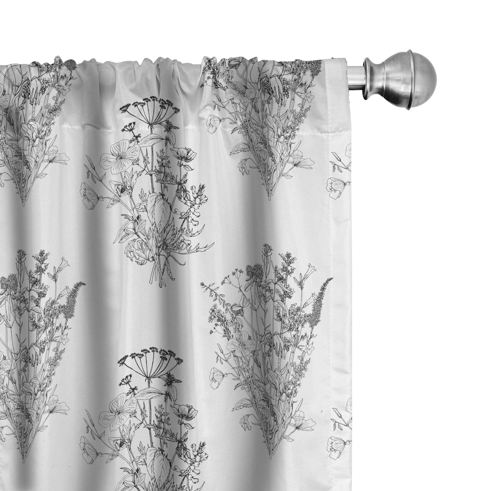 Ambesonne Floral Curtains, Vintage Monochrome Design Outline Graphic of Wild Plants with Flowers, Window Treatments 2 Panel Set for Living Room