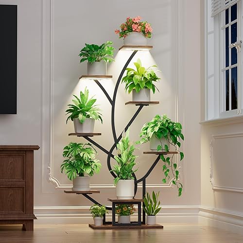 Soporte para plantas de interior con luces de crecimiento, estante esquinero de 8 niveles para interiores, soporte iluminado de 50 pulgadas de alto