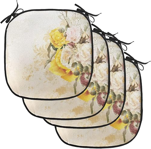 Miniatura 111 de Lunarable Cojín retro para silla, dibujo de chica a la moda en tierra primavera campo margaritas arte, acolchado de asiento para cocina y patio con