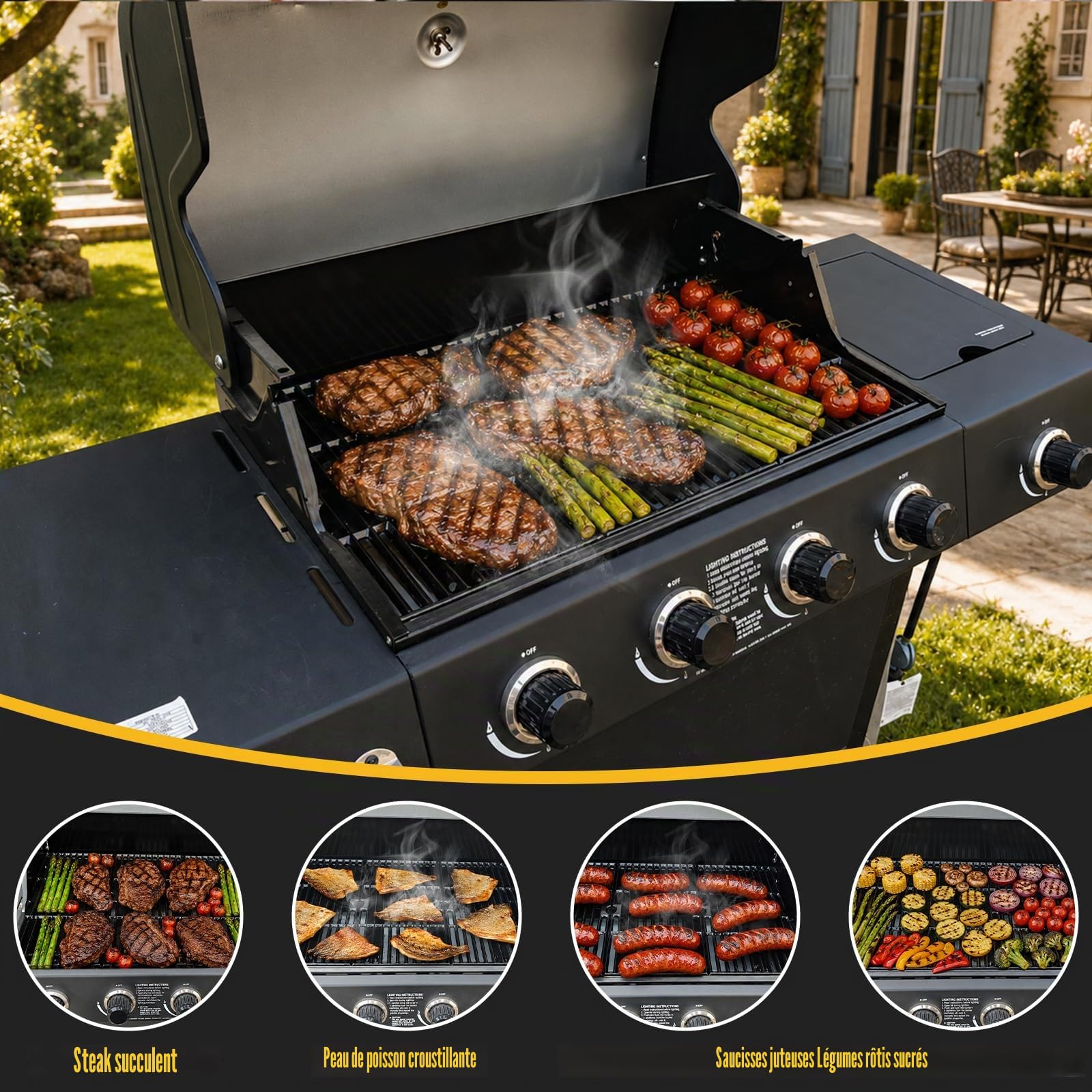 GFTIME Grille de gril en fonte 43 x 24cm pour Charbroil 463420508, 463420509, 463420511, 463436213, 463436214, 463436215, 463440109, 463441312, 463441514, 4 3461613 Grills à gaz, 3 pièces