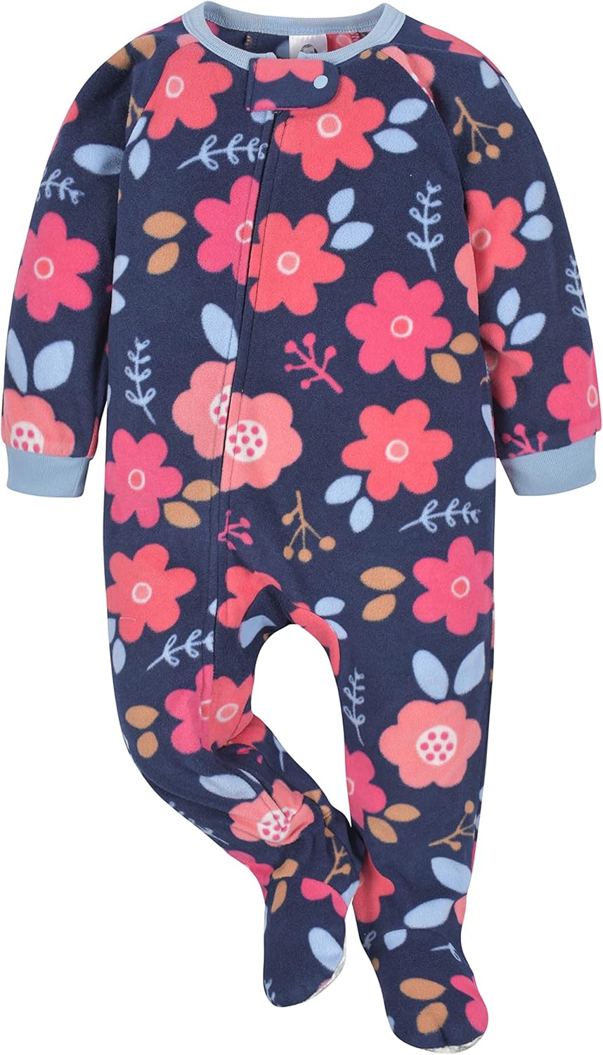 Gerber Baby Girls Loose Fit Fleece Footed Pajamas 2-pack And Toddler Sleepers, Floral Blue, 4T US - Image 3
