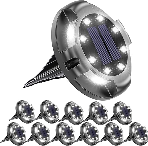 Biling Luces solares para exteriores, paquete de 12 unidades, luces solares brillantes para el suelo, luz lateral, impermeable, para patio,