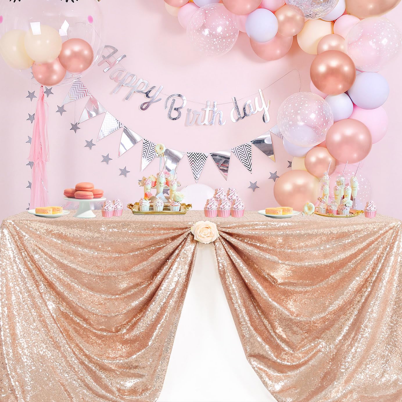 B-COOL Rose Gold Sequin Tablecloth Wedding Table Cloths for Reception