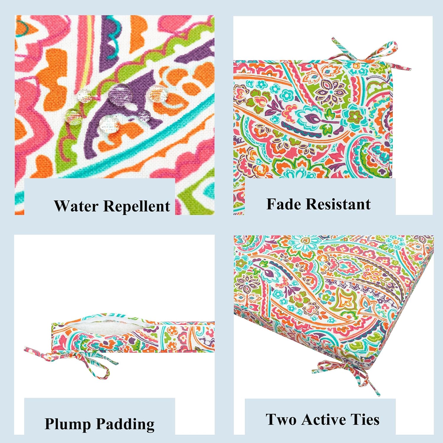 FUNHOME Outdoor Chair Cushions 2 Pack, 18x18x2.5 Inch-Colorful Paisley image 5