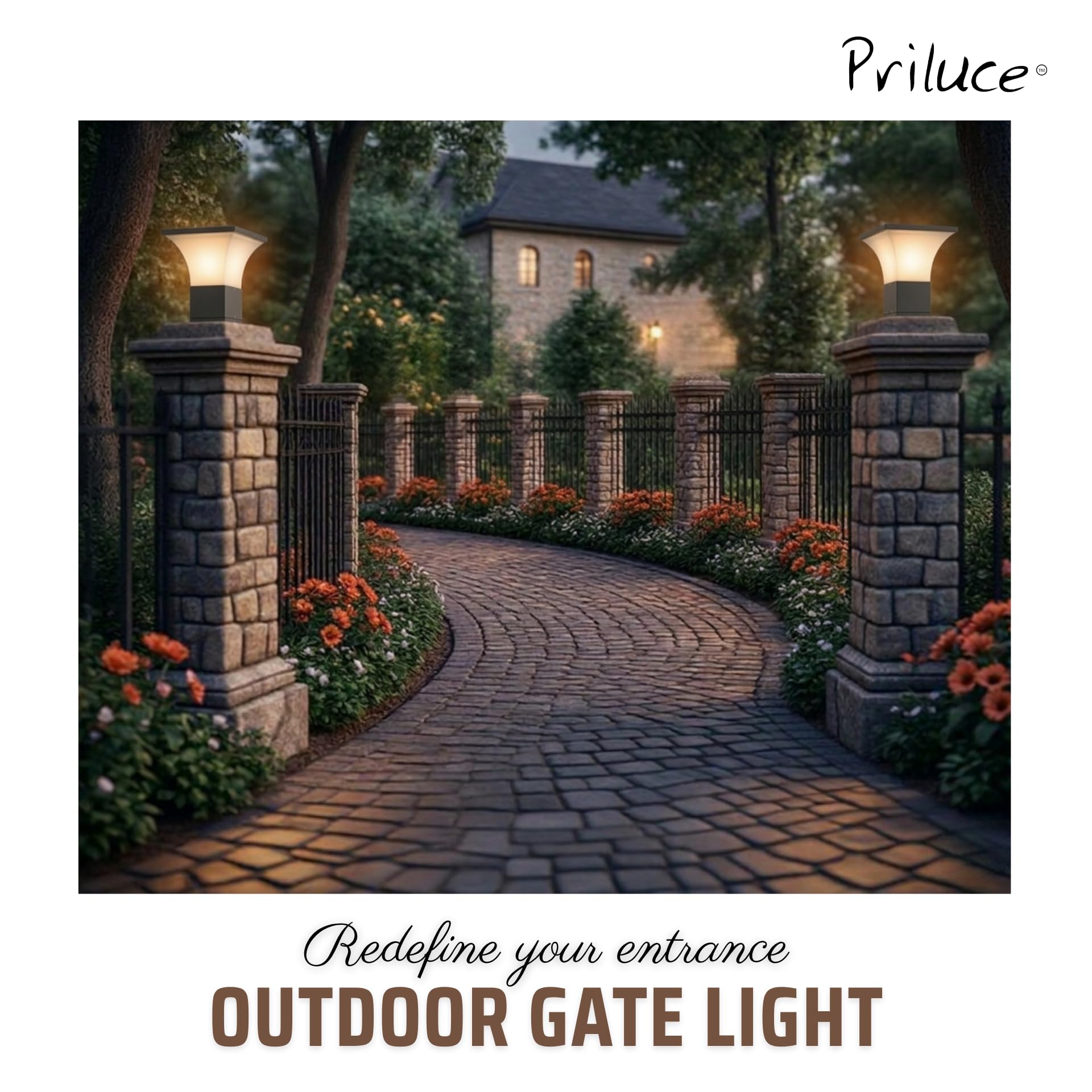 PRILUCE Outdoor E27 Gate & Pathway Light | Graphite Grey | IP65 Waterproof | Die-Cast Aluminium 1
