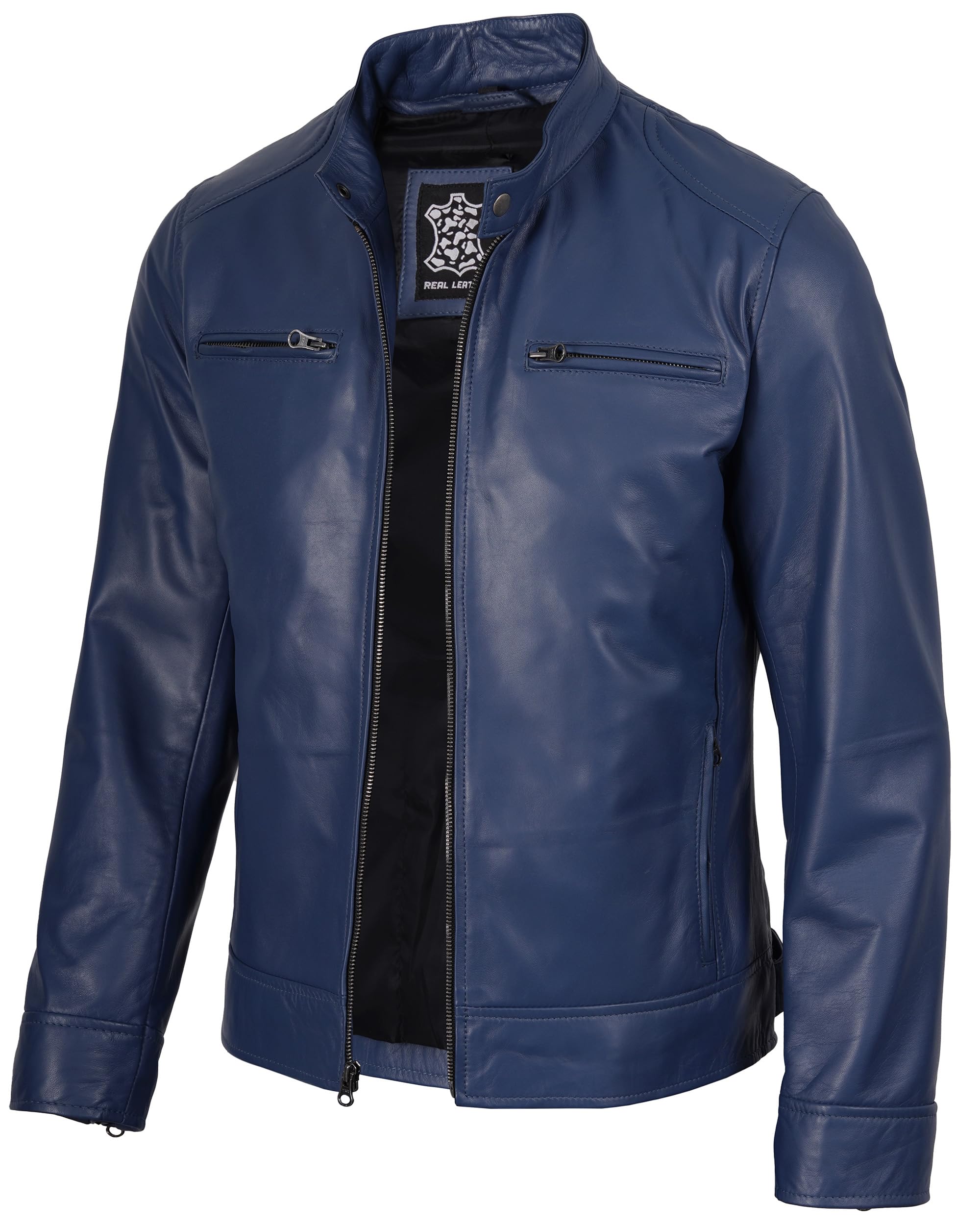 Blingsoul Leather Jacket Men - Real Lambskin Cafe Racer Motorcycle Style Jacket for Mens
