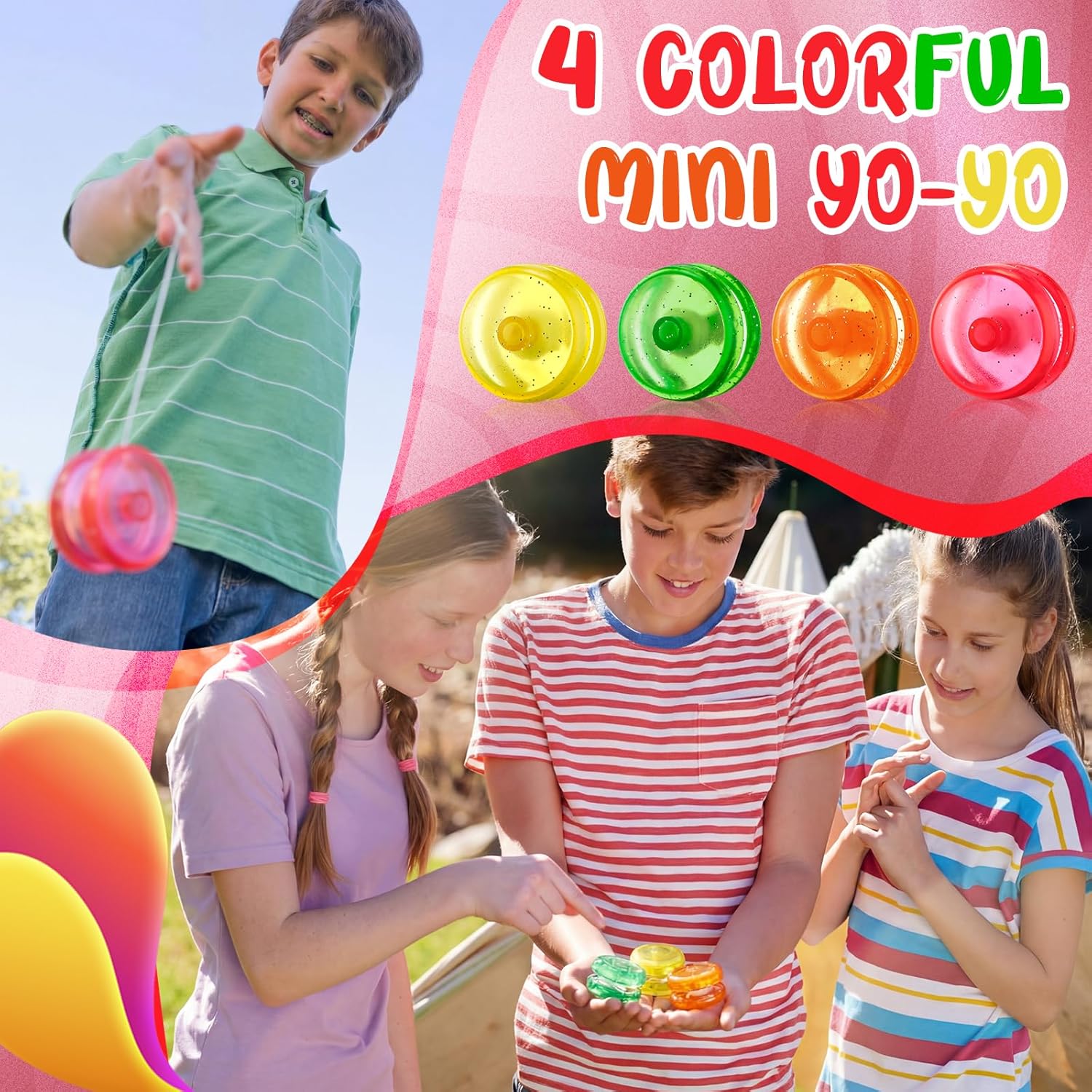 Soulchen 120 Pcs Mini Yo Yo Assorted Colors Yoyo Bulk Party Favors for Adults Party Supply Prizes Goody Bag Fillers Activities Gifts, 4 Colors