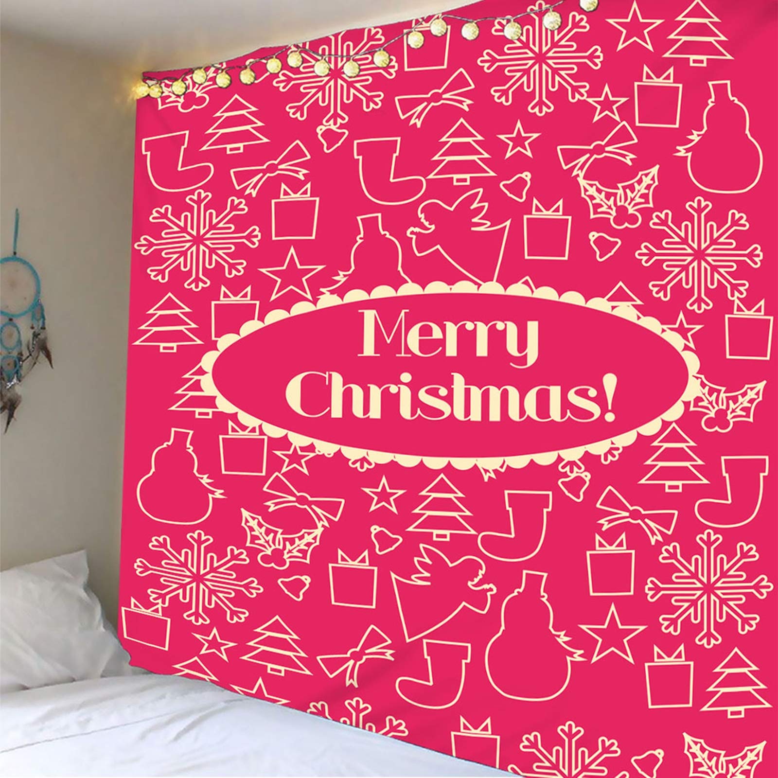 Garden Wall Decor, Adornos Hogar Navidad Tema Navideño Feliz Navidad Rosa Amarillo Poliéster Decoracion Aesthetic Tapiz 240X220cm
