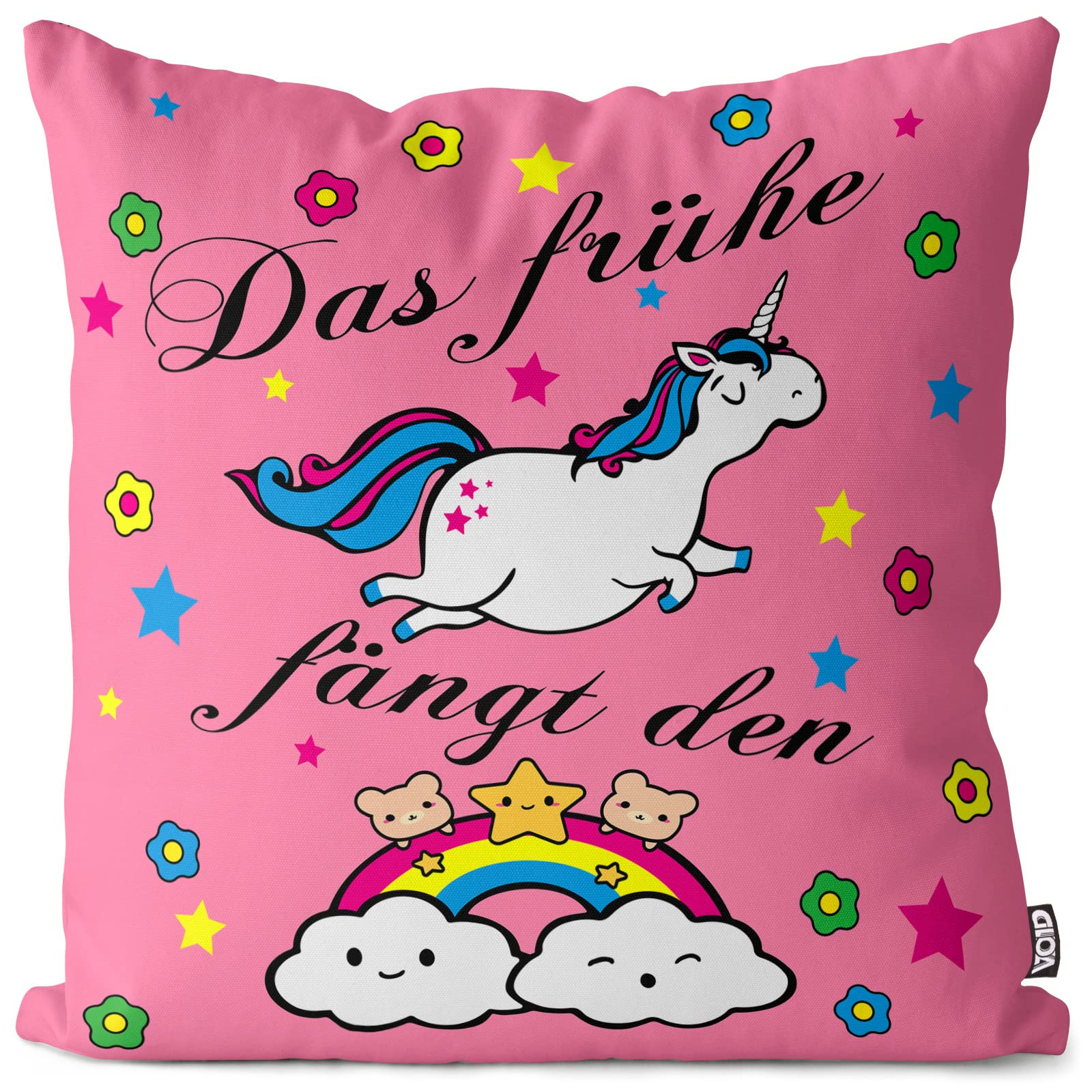 VOIDas frühe Einhorn fängt den Regenbogen Kissenbezug Kissenhülle Outdoor Indoor, Kissen Größe:60 x 60 cm