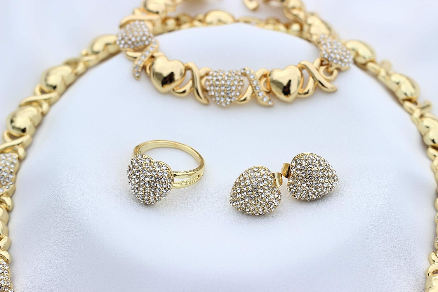 Hugs And Kisses Necklace Set - Necklace Set - Gold Plated Necklace Set - Gold Plated Earrings Ring Bracelet Necklace - Image 5