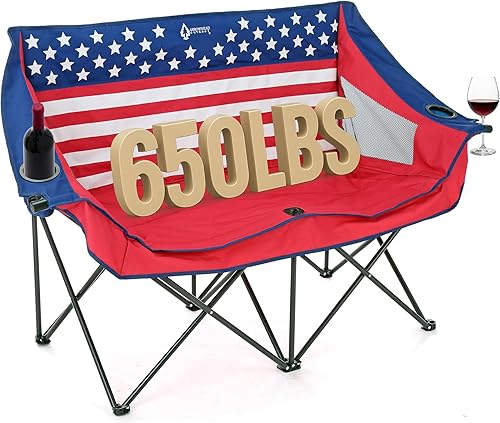 ARROWHEAD OUTDOOR Silla plegable portátil de doble dúo para acampar con 2 tazas y soporte para copas de vino, bolsa de transporte resistente, Negro