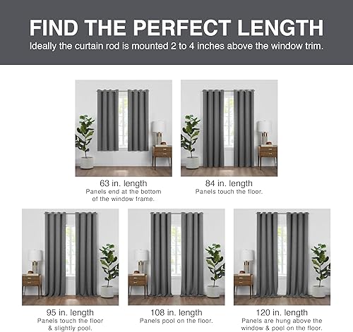 Miniatura 9 de Mercantile Panel de cortina de tela caída, anillo de filtrado de luz y pestaña superior con cenefa adjunta, 108 pulgadas de largo x 50 pulgadas de
