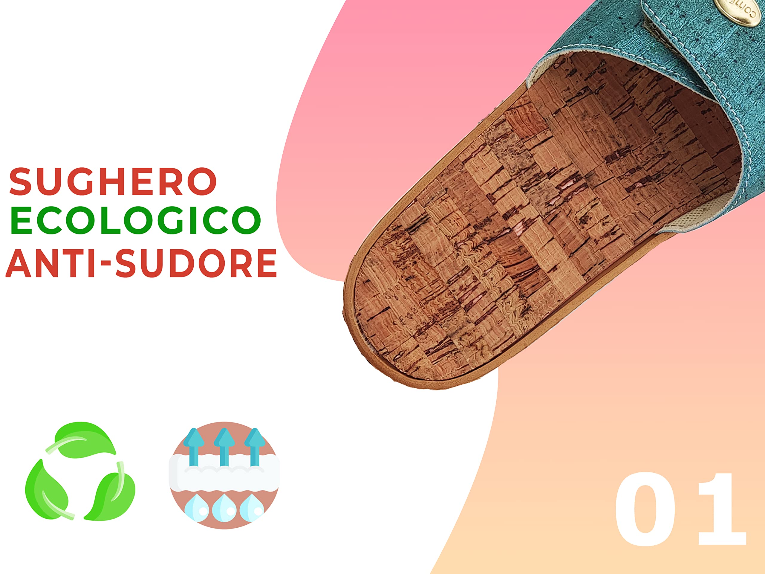 Amix Le Sugherine Originali Ciabatte Donna Estive, Sandali Fascia con Zeppa Comode Meravigliose Ciabattine da Casa in Sughero Ortopediche per Estate, 100% Ecosostenibili