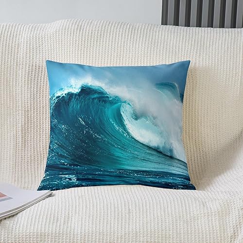 Miniatura 2 de jejeloiu Juego de 2 fundas de almohada de olas marinas de 16 x 16 pulgadas, fundas de almohada suaves de océano azul para decoración de niños,