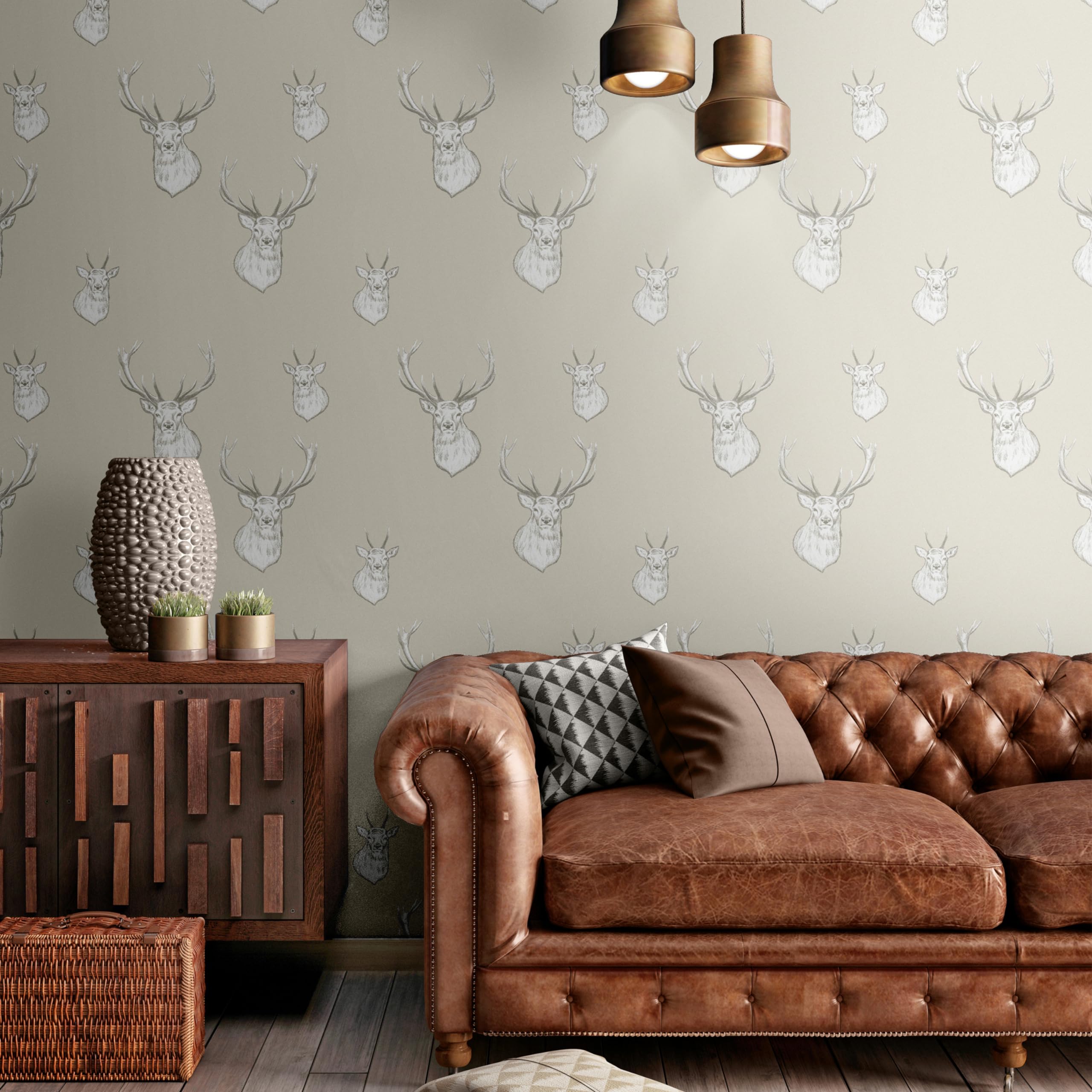 Catherine Lansfield  Stag Wallpaper - Cream