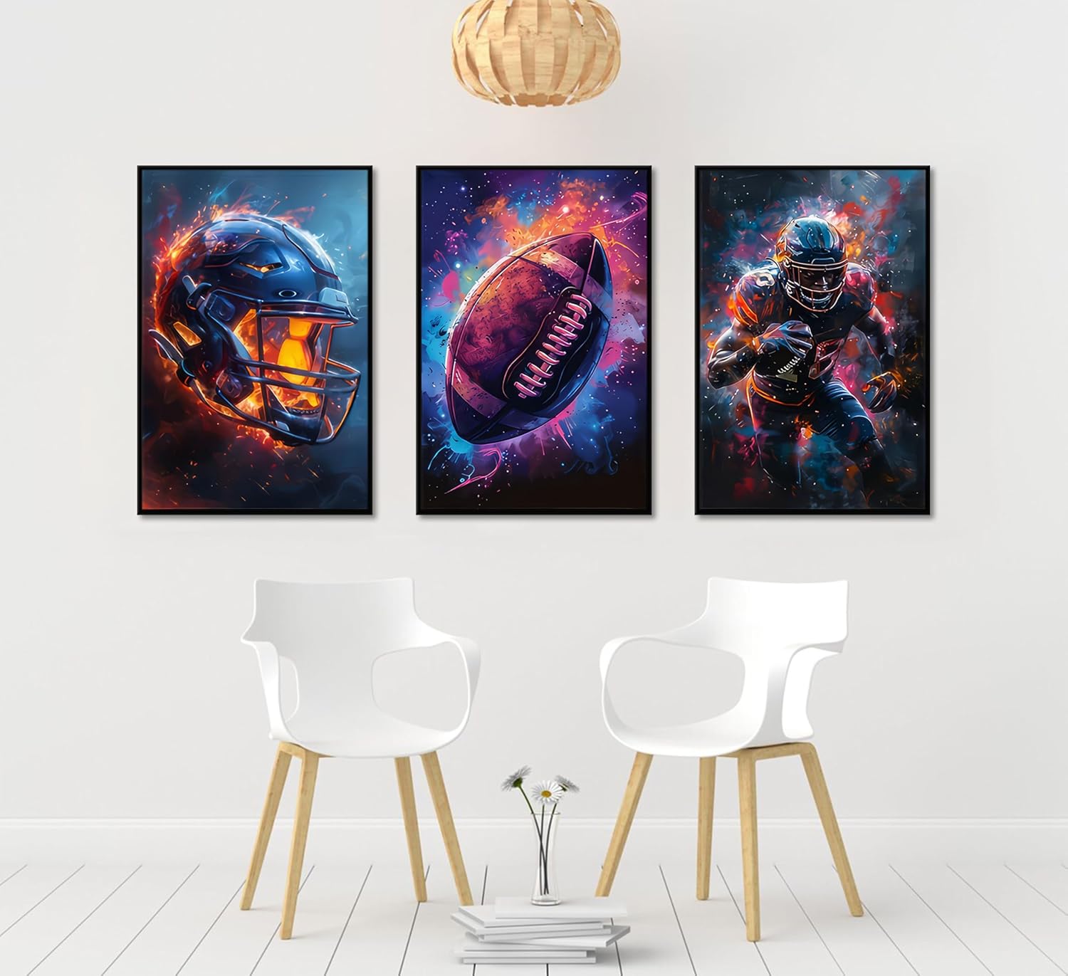 Flame Football Canvas Wall Art Rugby Colorful Football Posters Prints American Graffiti Footballs Painting Pictures Sports Inspirational Boys Room Locker Room Dorm Living Room Home Wall Decor Unframed