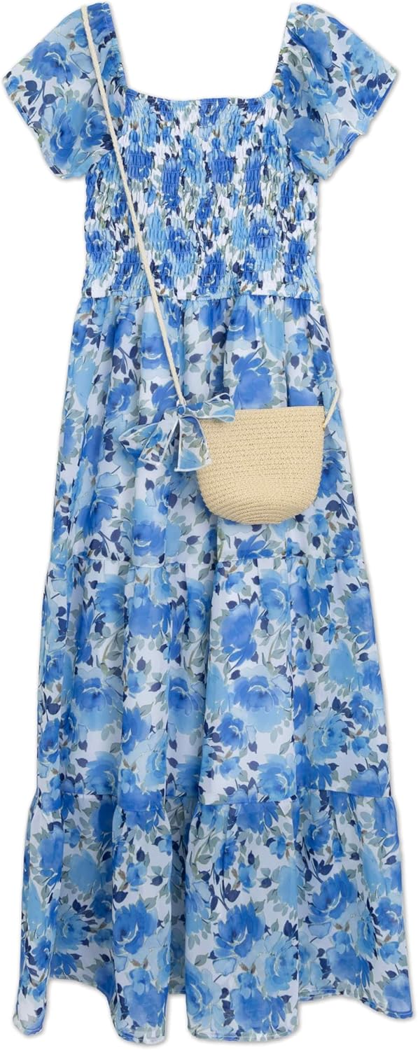 Speechless Girls Flutter Sleeve Chiffon Maxi Tiered Dress