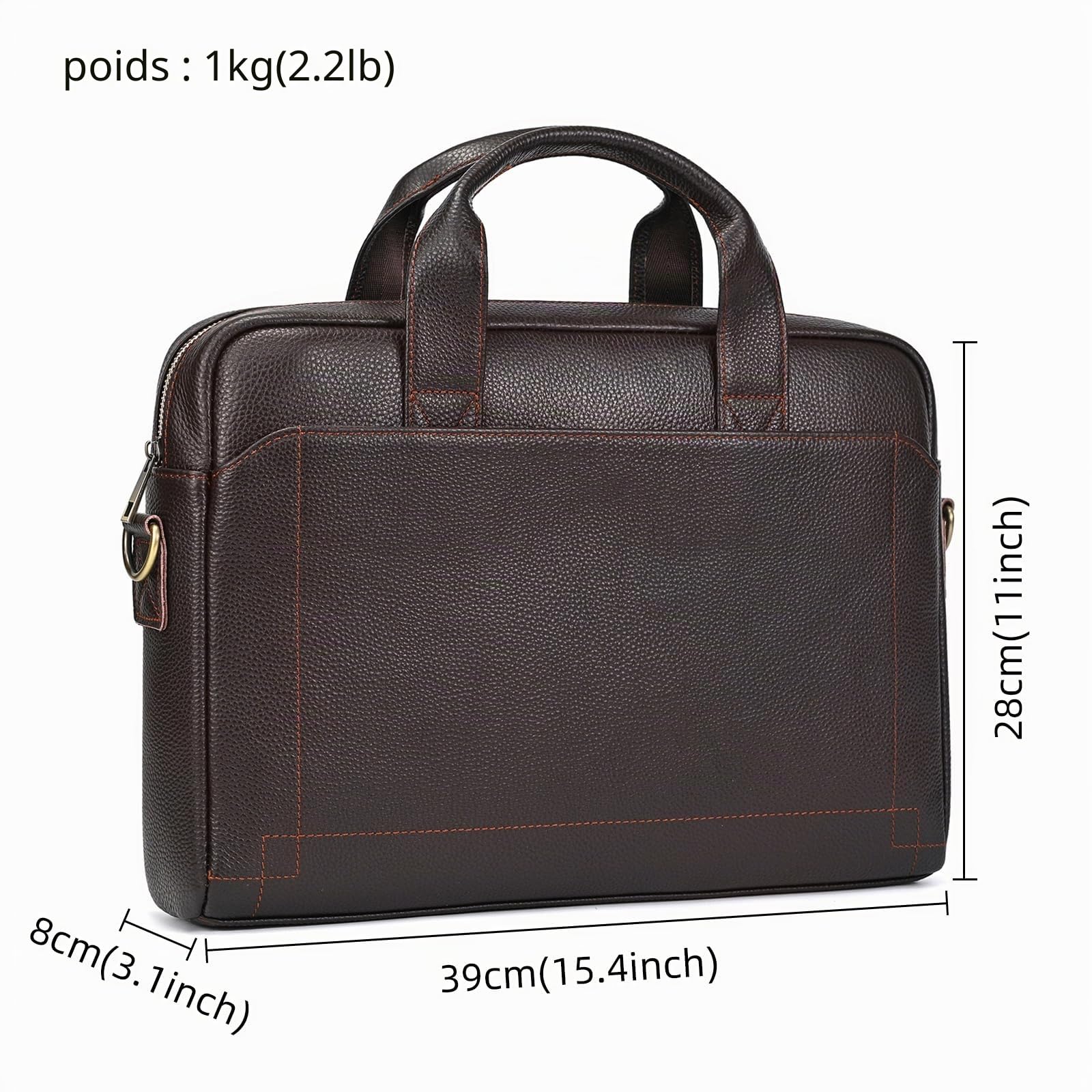 Sac Business Mallette homme Cartable Sacs Business en Cuir Véritable 14 Pouces Porte Document Sac à Bandoulière d'affaires, 3315 Marron