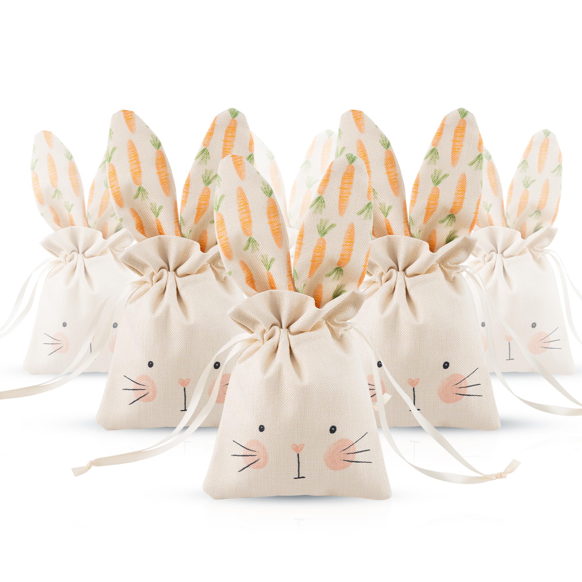 Cheerland Bunny Gift Bags Party Favor Birthday Decoration Reusable Goodie Rabbit Drawstring Burlap Treat Bag for Some Bunny is One Easter Kids Baby Shower Candy Garden Tea Party Supplies Pack of 6
