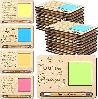 10 Set Employee Appreciation Gifts Wooden Sticky Note Holder with Notes and Ballpoint Pens Inspirational Sticky Notes Sets for Employee Coworker Staff Thank You Appreciation Gifts, Yellow