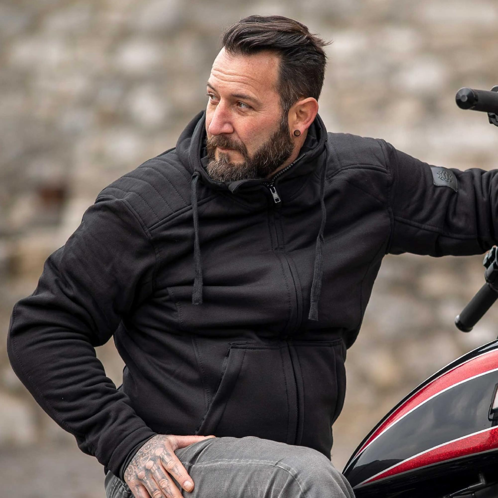 Motorrad-Hoodie Zipper - Motorradjacke Herren - CE Protektoren, DuPont™ Kevlar® Verstärkung, YKK-Zip, Motorrad Jacke Männer - Motorrad Hoodie - Biker Hoodie - Stylisch & Sicher
