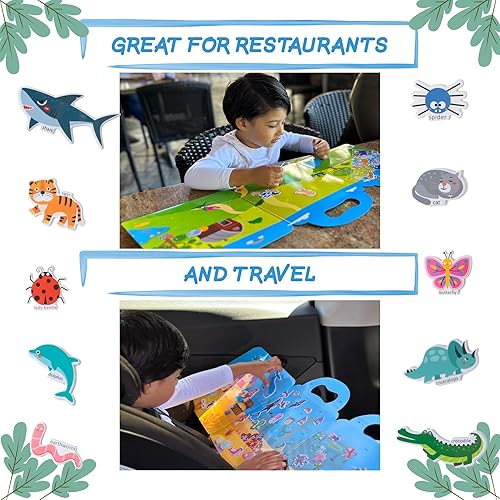 Miniatura 6 de Play N Teach Libro de calcomanías para niños, paquete de 4 (126 calcomanías animales, dinosaurios, insectos, océano), calcomanías reutilizables para