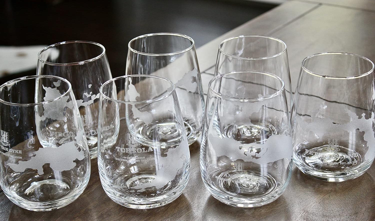 British Virgin Islands BVI Map - Stemless Wine Glasses Set of 6