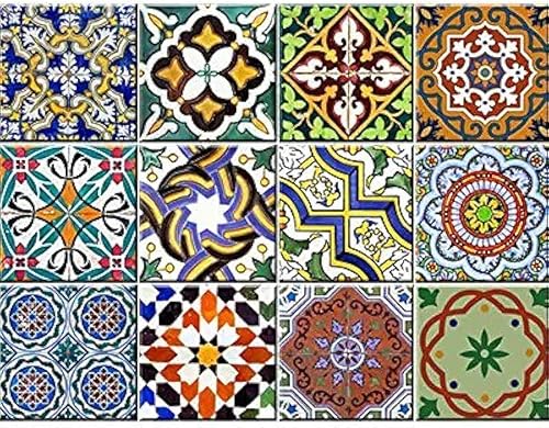Calcomanías para azulejos, juego de 24 piezas (2 x 12 piezas) auténticas calcomanías tradicionales de azulejos de Talavera, calcomanías para