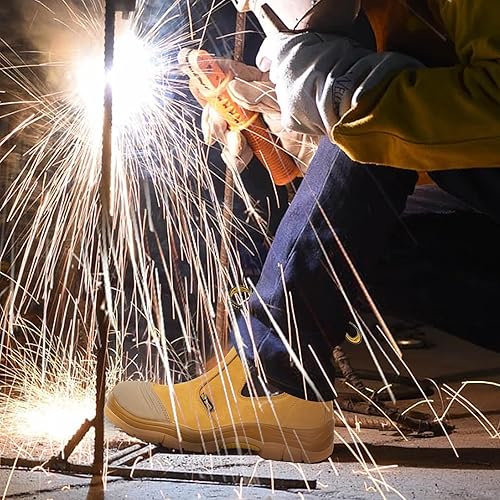 Miniatura 7 de Botas de trabajo para hombre, puntera de acero, resistentes a pinchazos, botas de seguridad de cuero Chelsea de meter, talla de EE. UU. 7-15