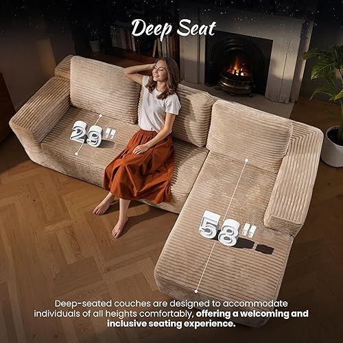 Miniatura 5 de ovios Sofá modular Moudular sin hueso de 104 pulgadas con tela con purpurina, sofá modular con asiento profundo, no requiere montaje, sofás modernos