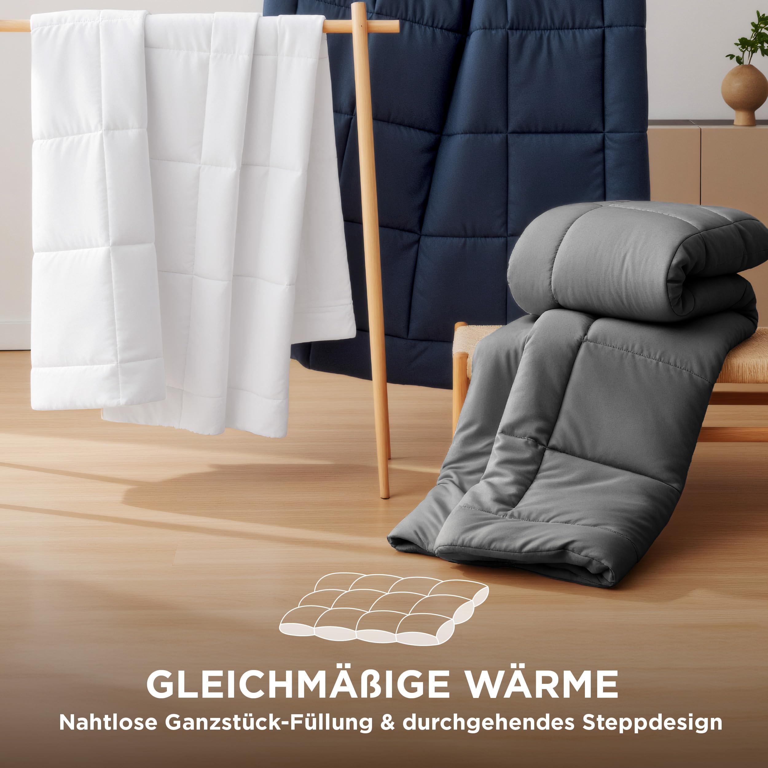 Bedsure Piumone 200x200 4 Seizoenen - Copriletto 200x200cm Certificato Oeko-TEX - 300GSM Morbido Caldo Piumino Coperta da Letto per Allergici, Blu