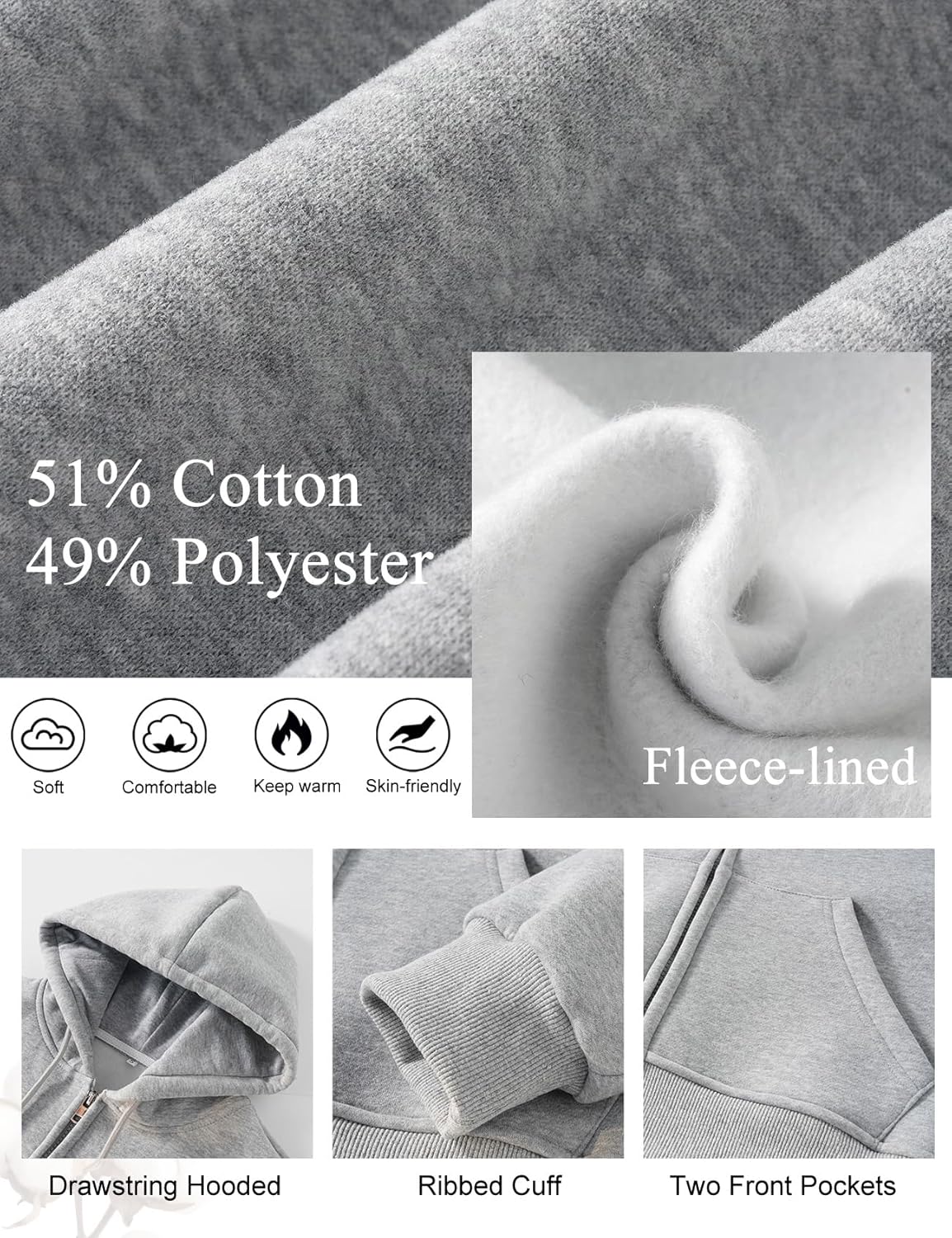 Kissonic Women's Cropped Zip Up Hoodie Fleece Lined Drawstring Crop Tops Sweatshirt Jacket with Pockets - Image 6