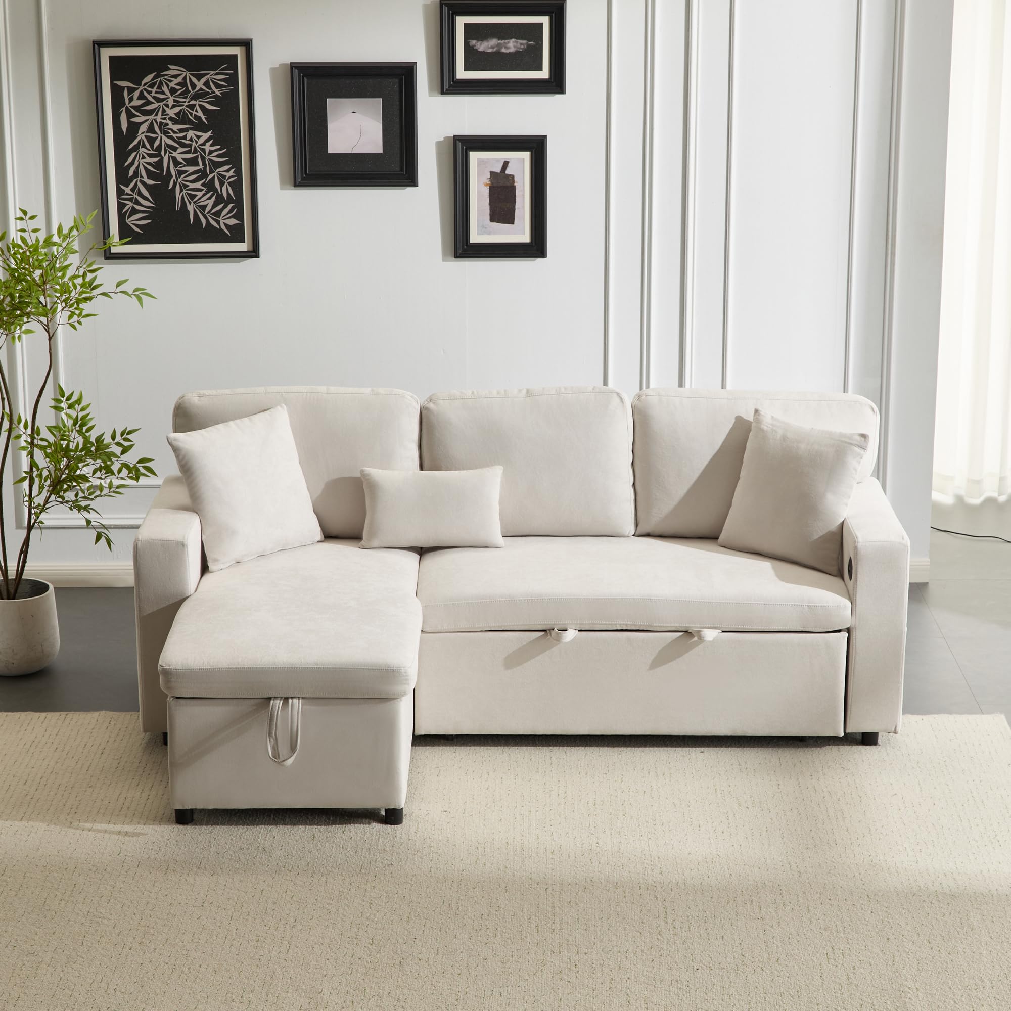 Sofá chaise longue de terciopelo en forma de L con función de cama, sofá chaise longue con espacio de almacenamiento, con soporte para vaso, sofá cama de salón o cama, chaise longue intercambiable a