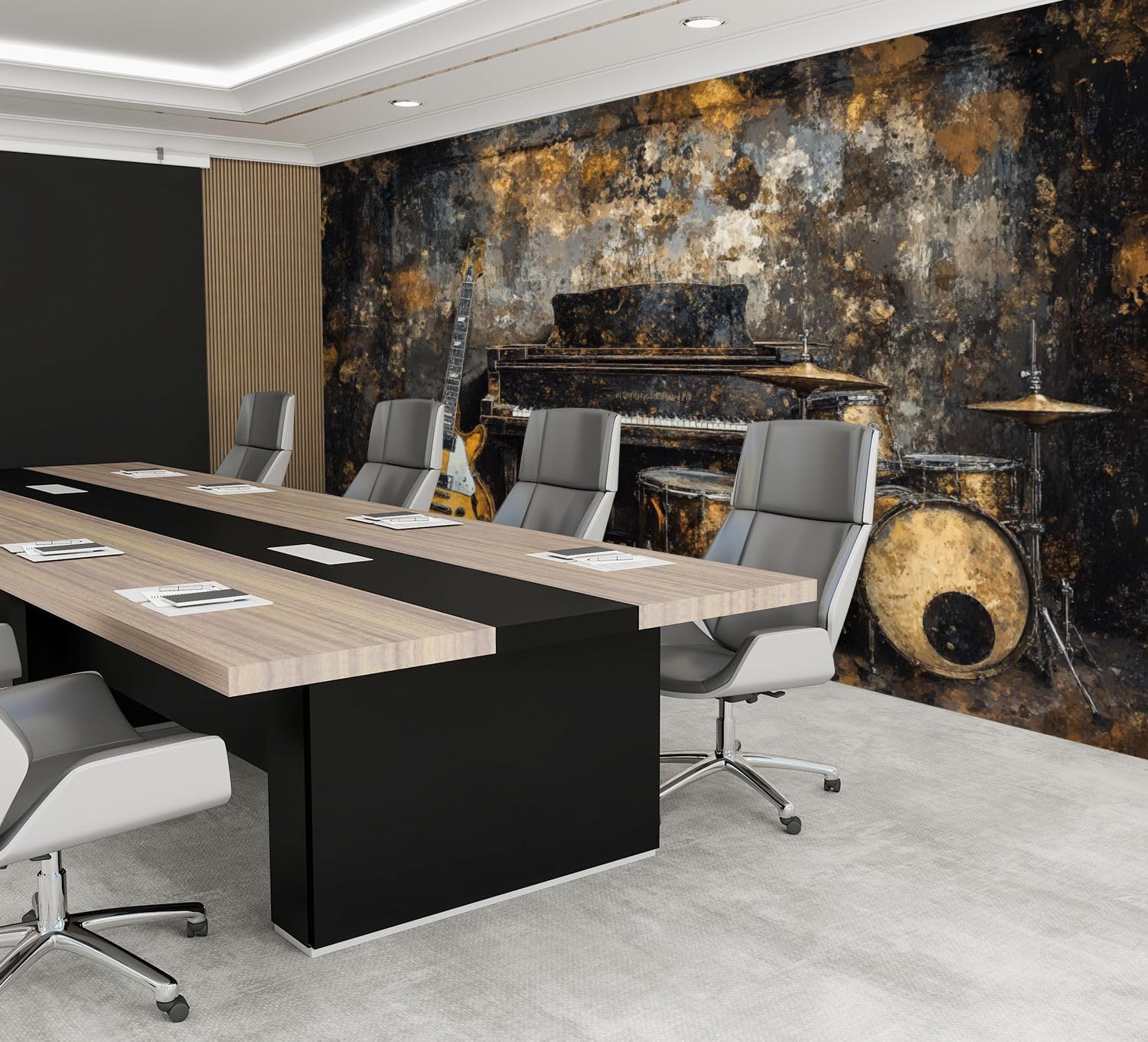 Music Black Gold Guitar Piano Drum Set Studio Electric Upright Drums Wall Mural Peel & Stick Wallpaper Removable Self-Adhesive Large Wall Sticker Wall Decor for Bedroom Living Room Nursery 100"x144"