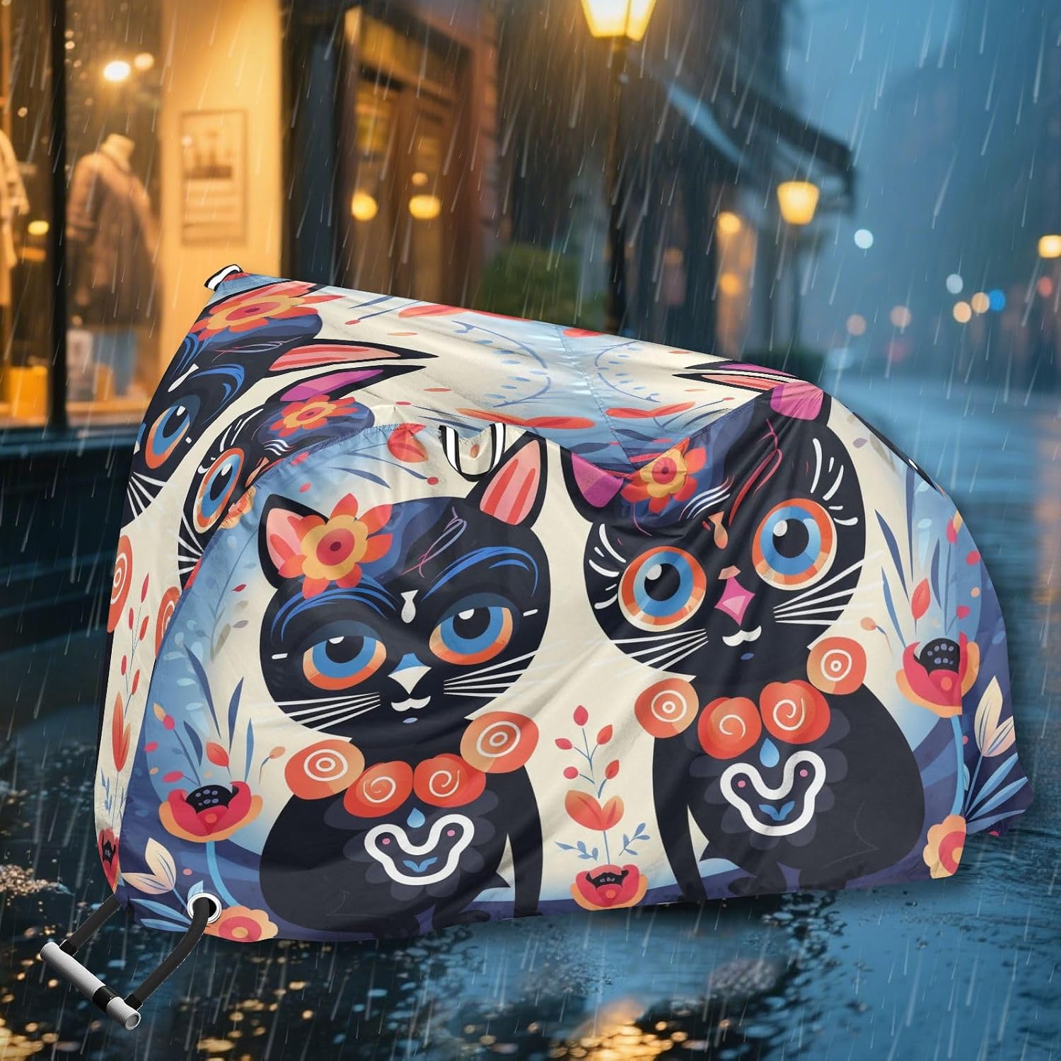 ALAZA Sugar Skull Cat Cute Bike Cover Waterproof Outdoor Ebike Bicycle Covers Tarp Protection for 1/2 Bikes, Sun UV Dust Wind Proof