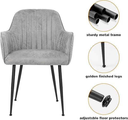 Miniatura 12 de thksbought Juego de 2 sillas de terciopelo y sillas decorativas tapizadas con patas chapadas en oro para sillas de sala de estar (gris) Conjunto