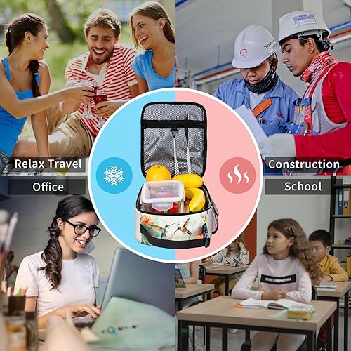 Vista 61 de SUPLUCHOM Lonchera vintage con diseño de hojas de hongos y bosque, bolsa aislada reutilizable con bolsillo lateral para el trabajo, escuela, picnic