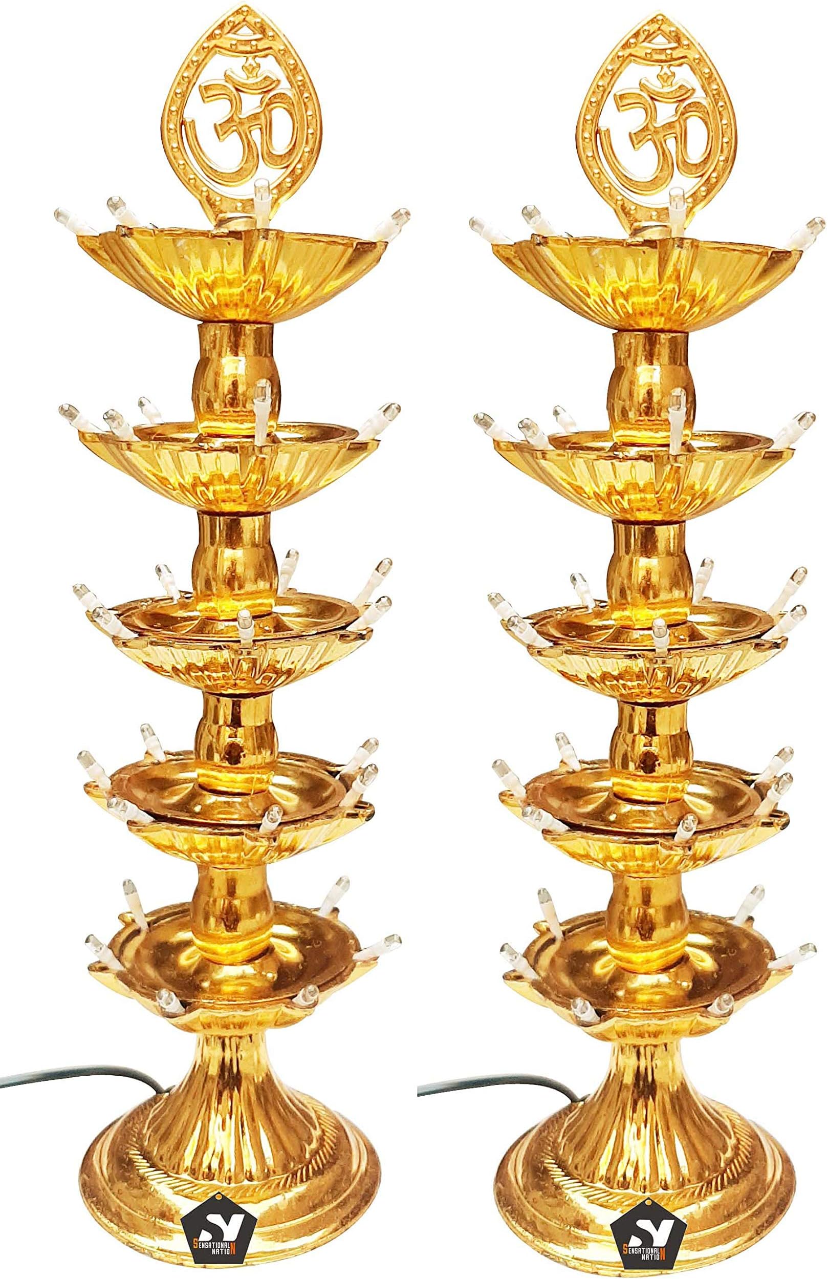 Sensational Nation 5 Layer Electric Diya Deepak Light Pooja Diya LED Light Mandir Diya for Home Temple Decor Electric Diya (Pack of 2)-Plastic