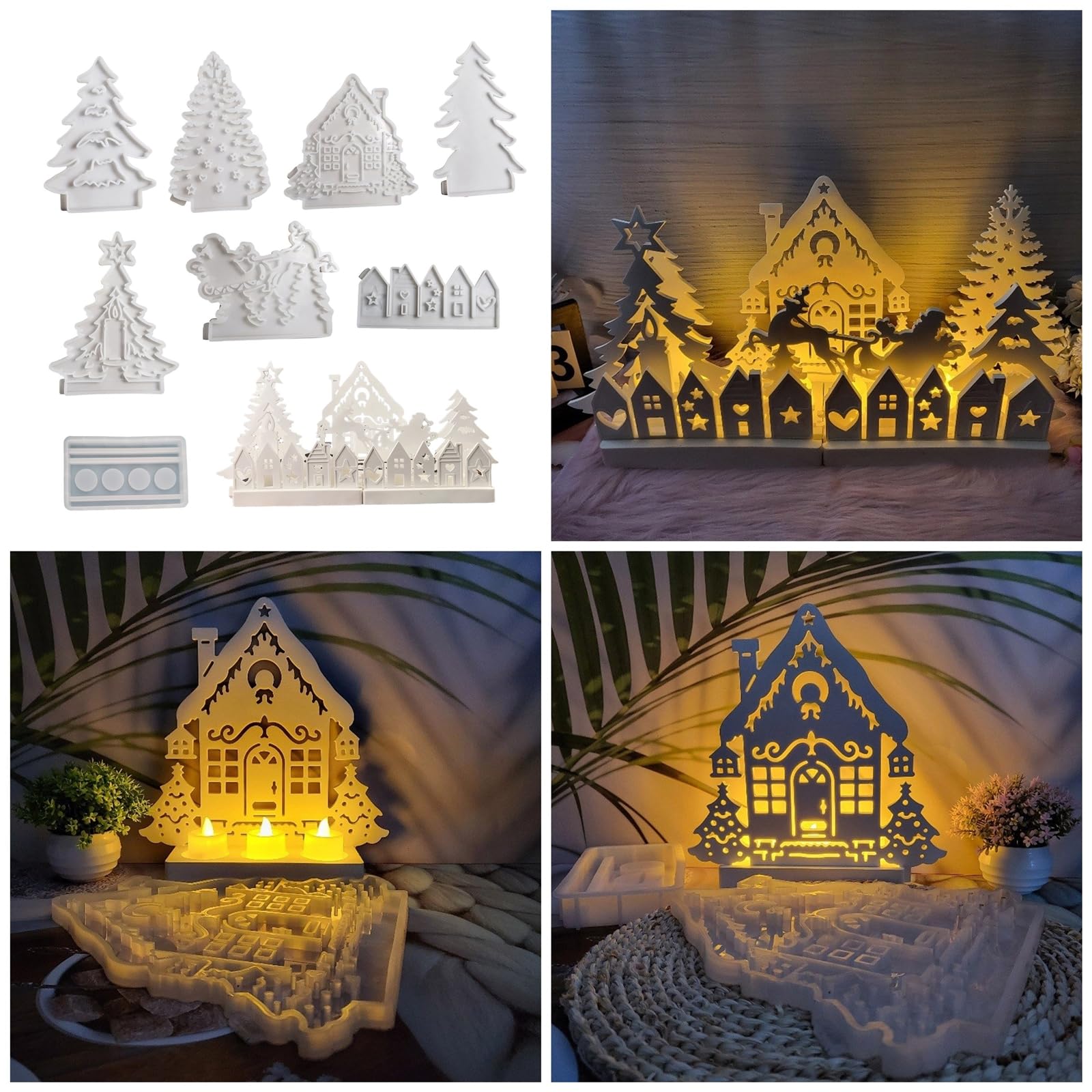8 portacandele in silicone a tema natalizio per resina epossidica, portacandele, supporto, stampi per decorazioni natalizie