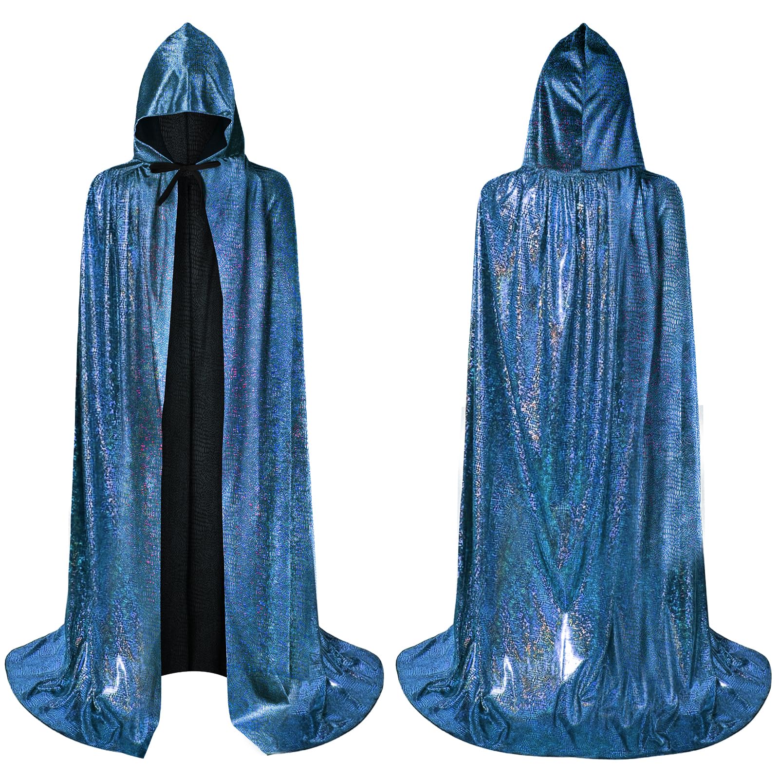 AYBUY Glitter Cape, Full Length Bling Bling Hooded Cape, Shiny Long Cloak, Unisex Long Sparkly Halloween Capes, Adults Wizard Fairytale Fancy Dress Robe for Halloween Party Carnival Cosplay, 150CM