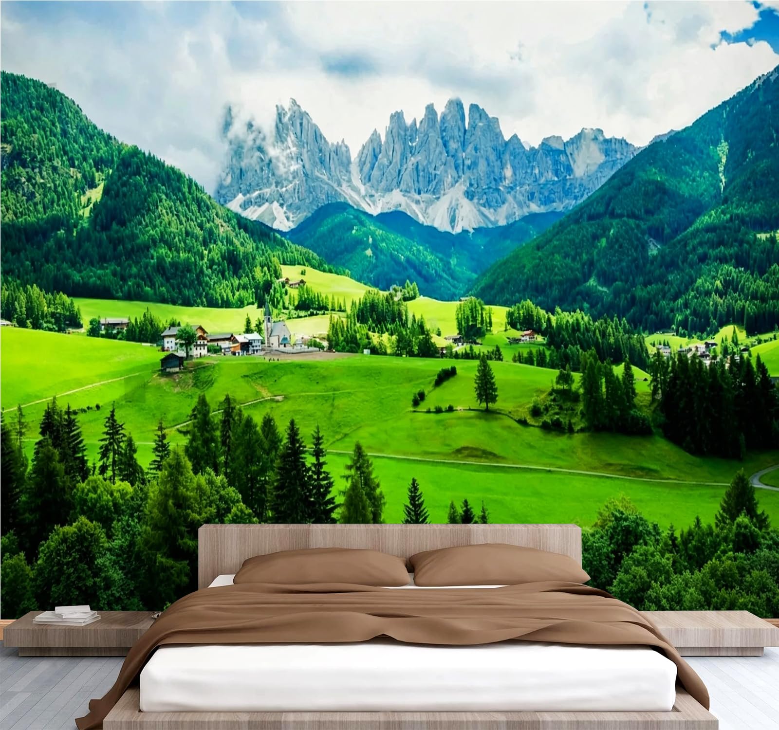Générique Papier Peint Panoramique 3D 350x256 cm Vallée De Valdifasa Non-tissé Murale Maison Décoration Intérieure Nature Paysage pour Chambre Salon Mur TV Artistique Poster Décoration Murale 1M2637