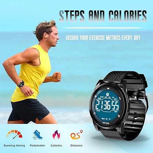 Miniatura 8 de CakCity Reloj deportivo digital ultrafino para hombre con esfera de aleación negra, impermeable, hora militar, alarma, podómetro y correa