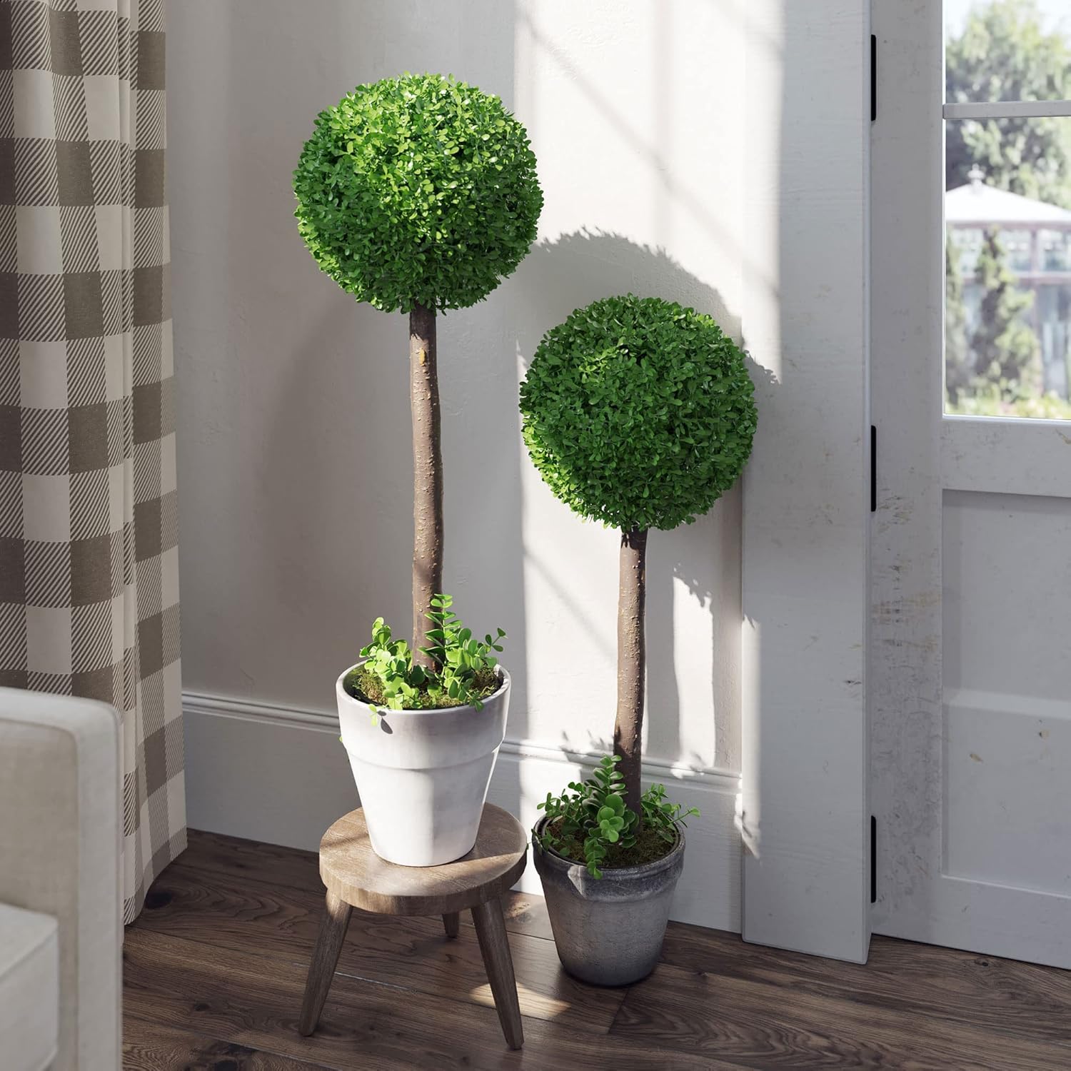 Barnyard Designs 2.5ft (30") Artificial Boxwood Topiary Ball Tree Shrubs, Front Porch Home Decor, Faux Fake Plant Decoration, Set of 2 -