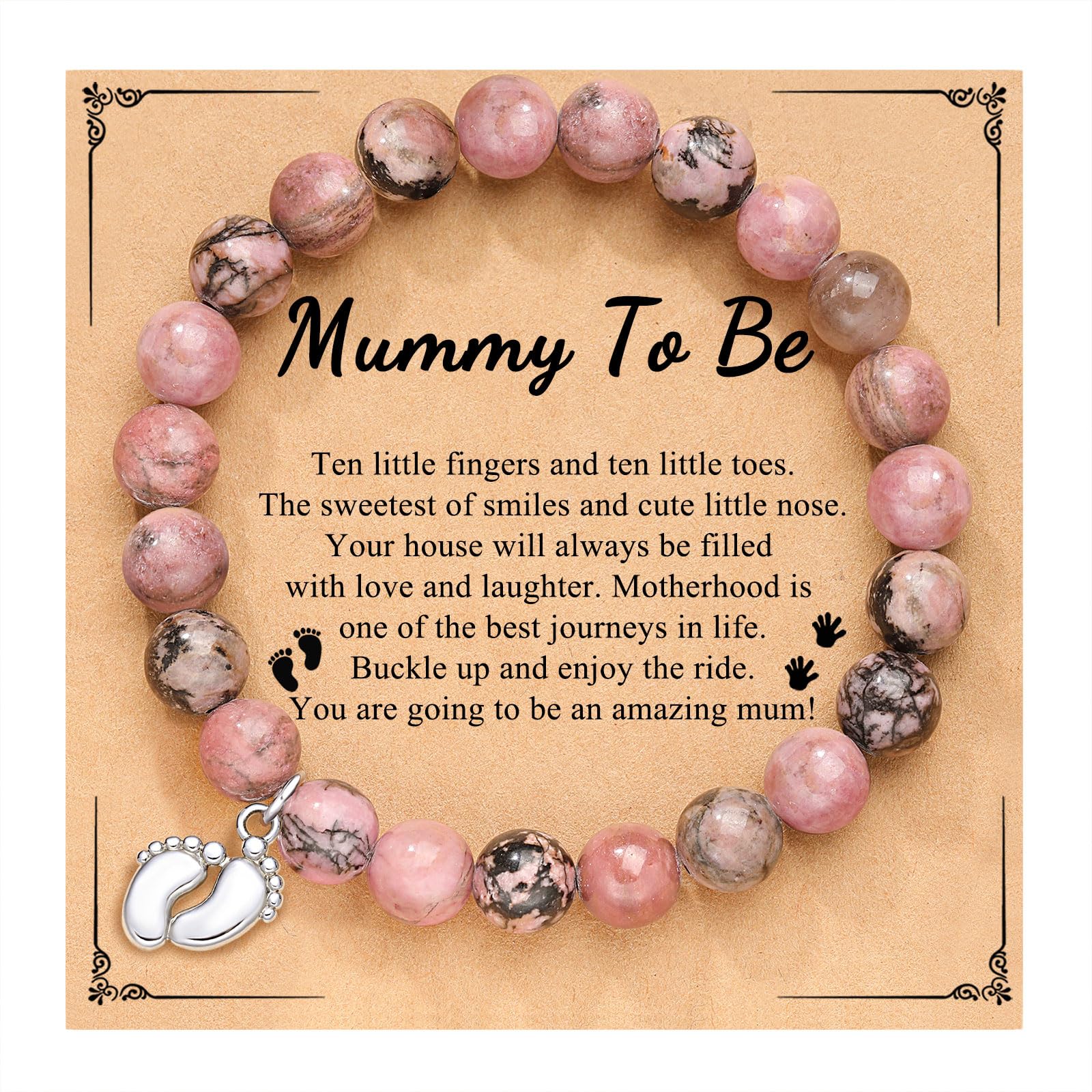 Bracciale Elastico Per Nuova Mamma, Con Pietre Rotonde 8 Mm, In Acciaio Inox, Lunghezza 17,8 Cm, Regalo Per La Festa Della Mamma