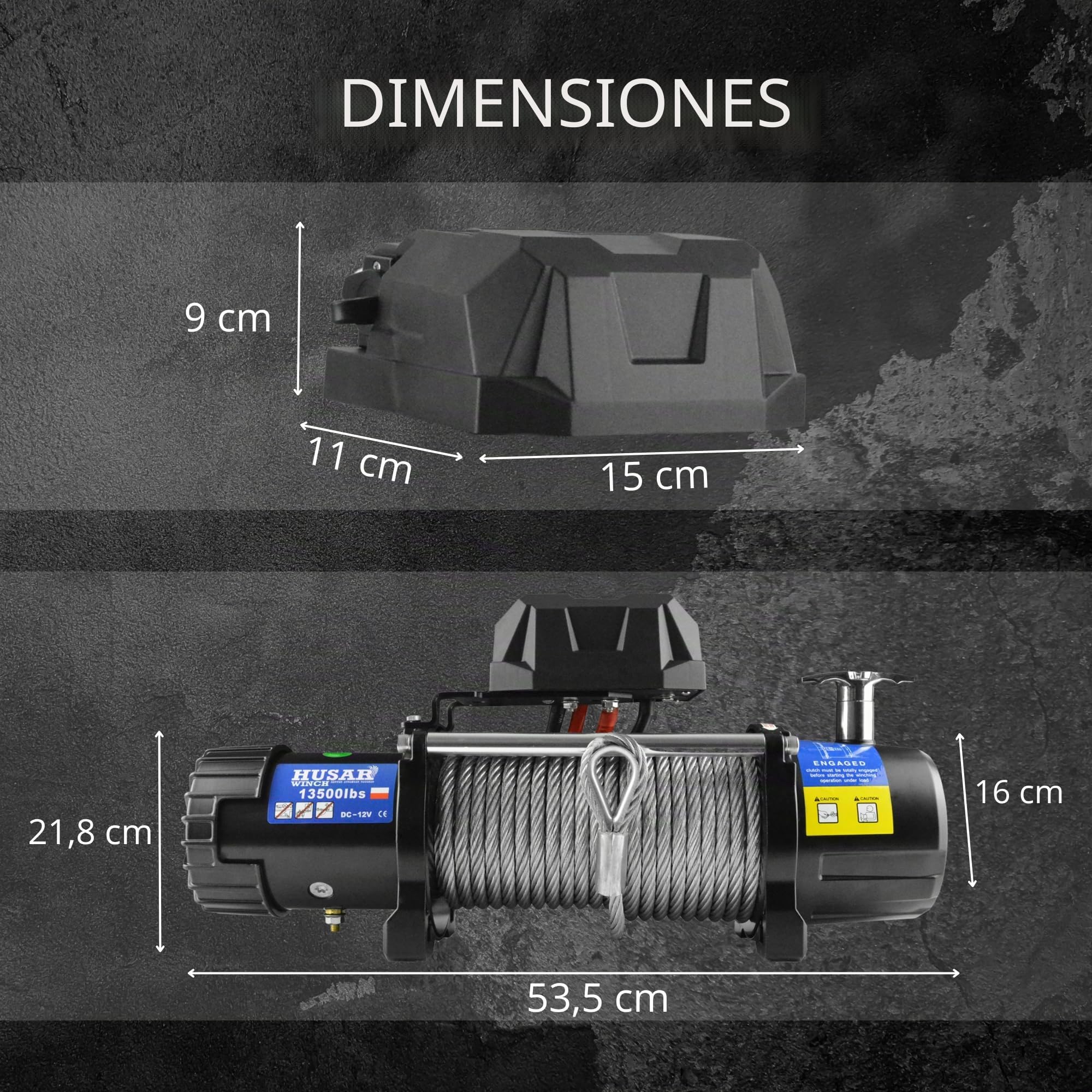 Cabrestante Eléctrico de 13500 lbs | 6124 kg, 12 V, Con Cuerda de Acero De 22 m, Control Inalámbrico, Transmisión Planetaria De 3 Etapas, Ideal Para Vehículos Todoterreno, Vehículos 4x4