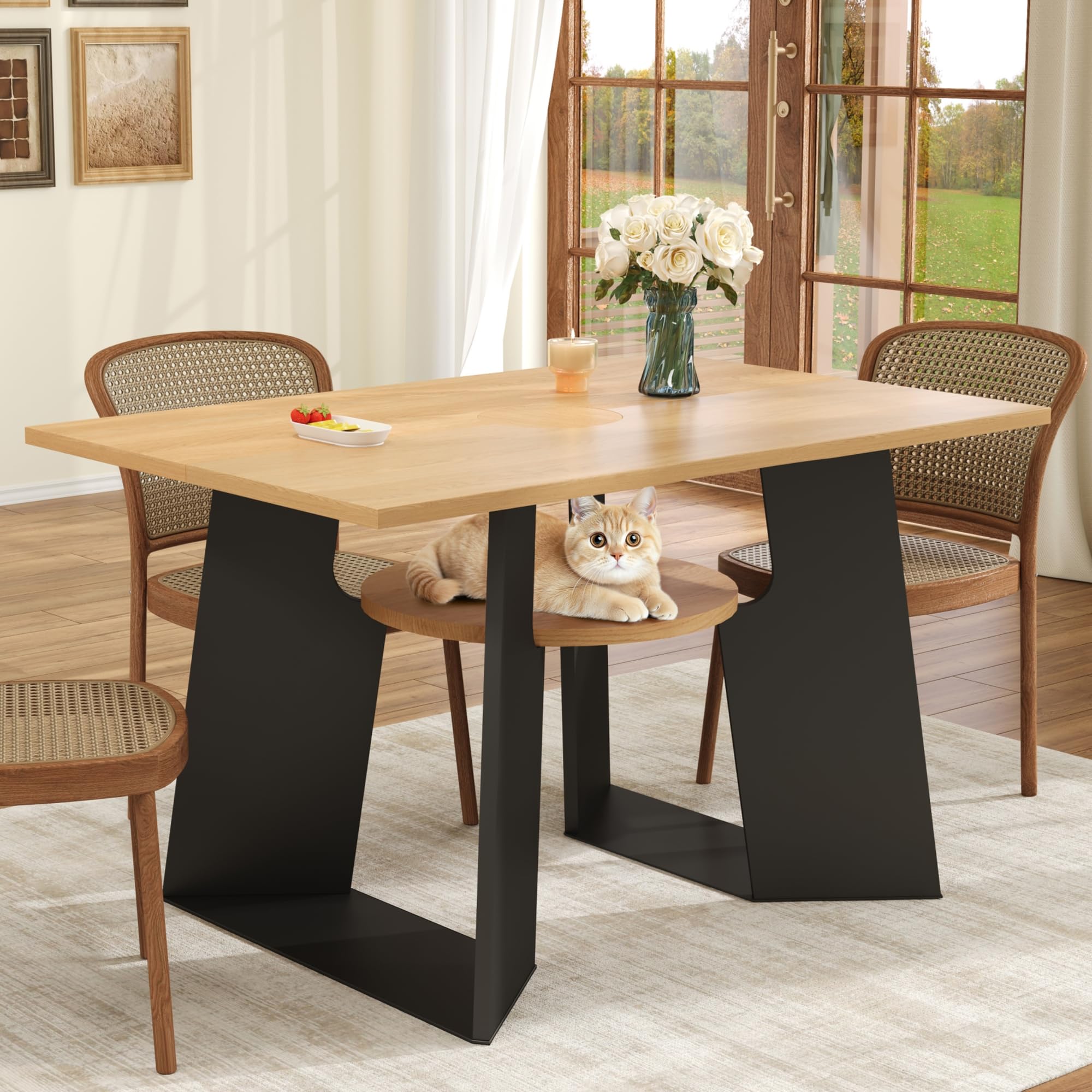 Table de salle à manger avec espace pour animaux de compagnie pour partager vos repas avec vos chats