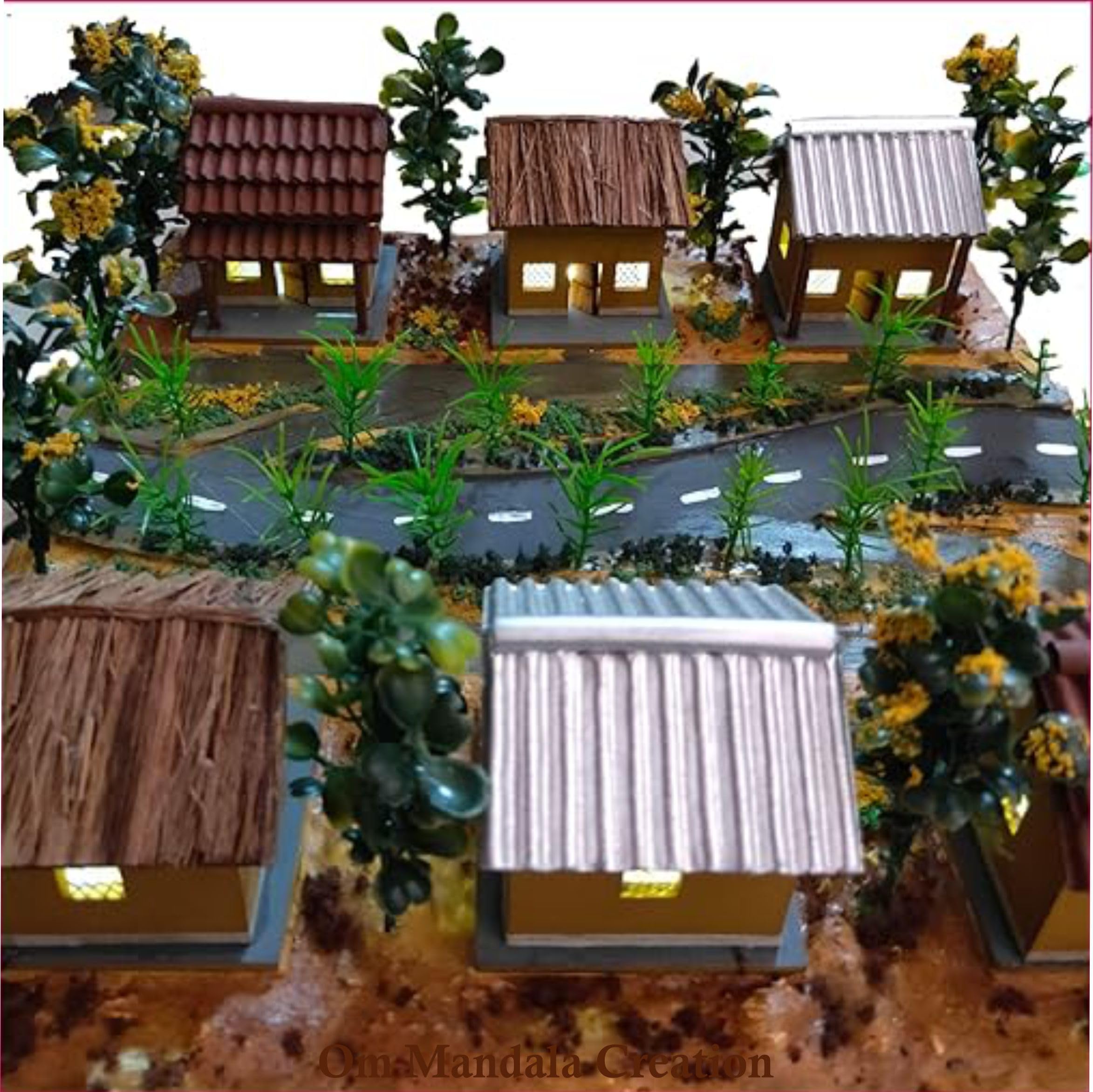 OM Mandala Creation Miniature Village Hut Model, Handcrafted Diorama with Tiles Roof, School Collage Project Art and Craft, Small Size 10 cm X 10 cm X 11cm - Image 6 thumbnail