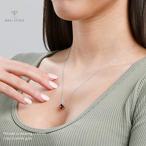 Miniatura 3 de MAX + STONE 14k White or Yellow Gold Gemstone Round Pendant Necklace for Women 8mm Solitaire Birthstone with 18 Inch Cable Chain
