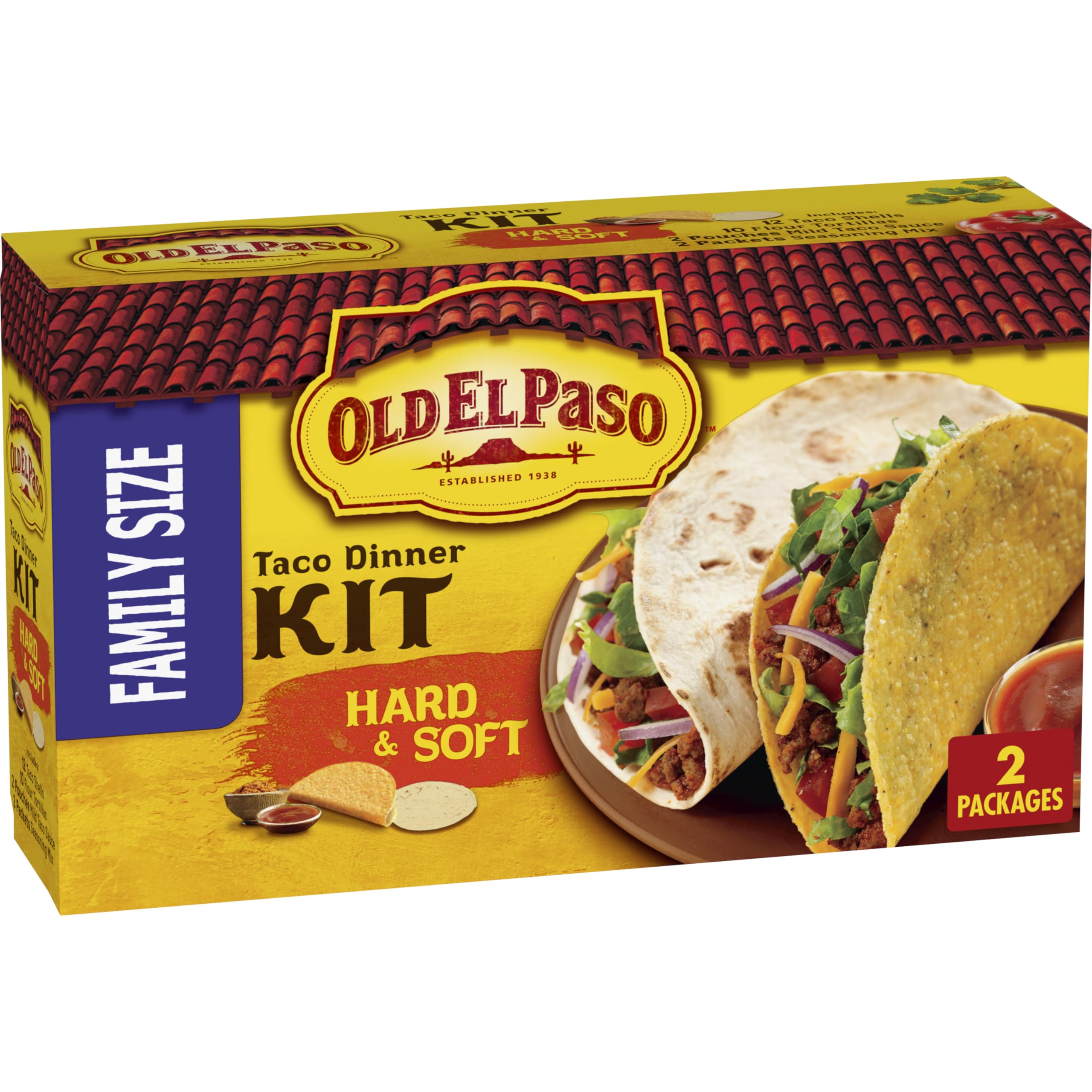 Amazon.com: Old El Paso Hard & Soft Taco Dinner Kit, Family Size, 2 Kits,  21.2 oz. : Grocery & Gourmet Food
